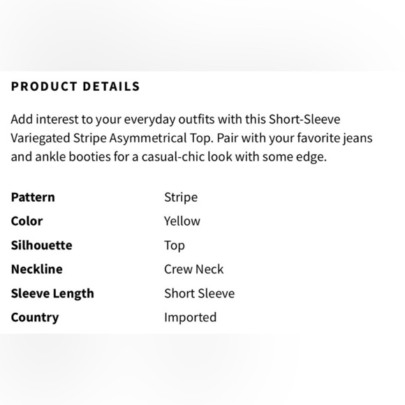 Vince Camuto NWT Women’s S/S Variegated Stripe Asymmetrical Yellow Size-Medium - Picture 7 of 8